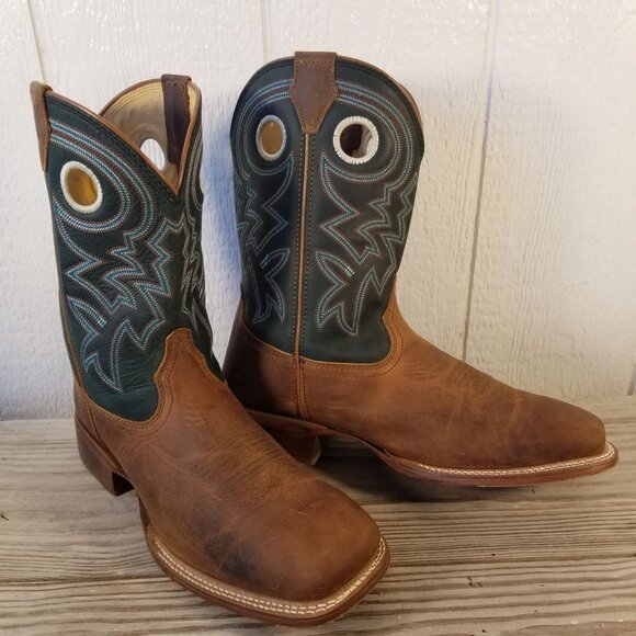 Justin Big News Mens Brown and Green Leather Western Boots 13 D FN7020 - Picture 1 of 13